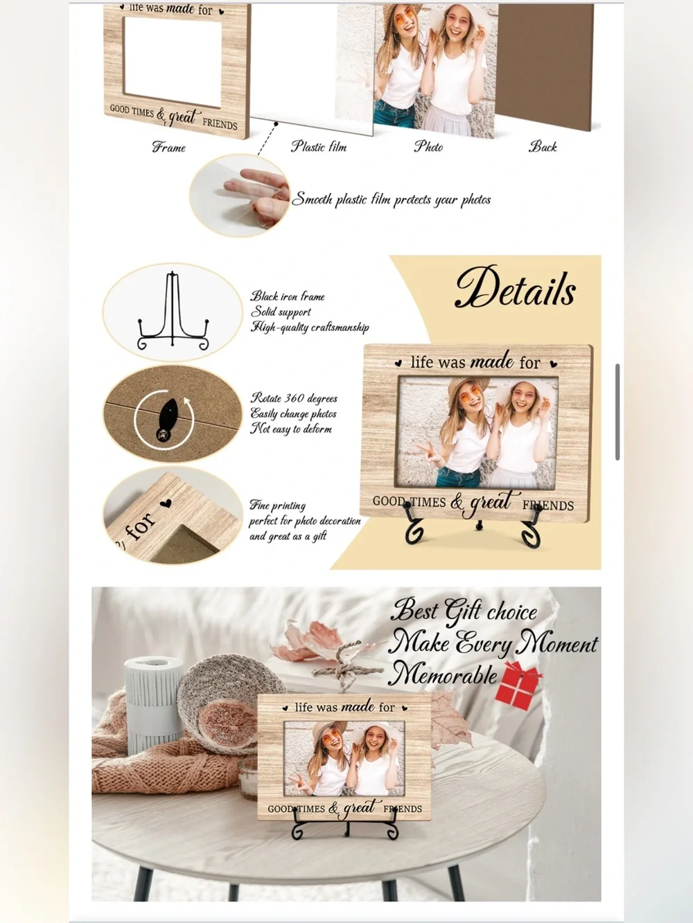 ‘Friends’ Wood Picture Frame with Metal Stand